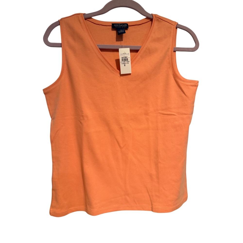 Ann Taylor Factory Orange Cotton V-Neck Tank Top Sleeveless Shirt Medium NWT